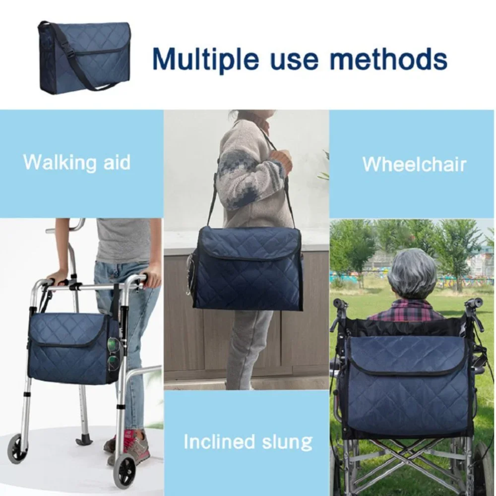 Walker Wheelchair Storage Bag Organizer Multiple Pockets Bottle Holder Quilted -